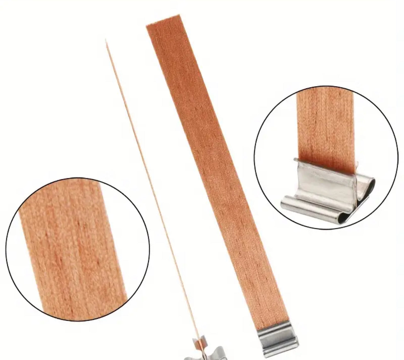 Holzdochte mit Metallfuß und Klebepunkt – 5 Stück